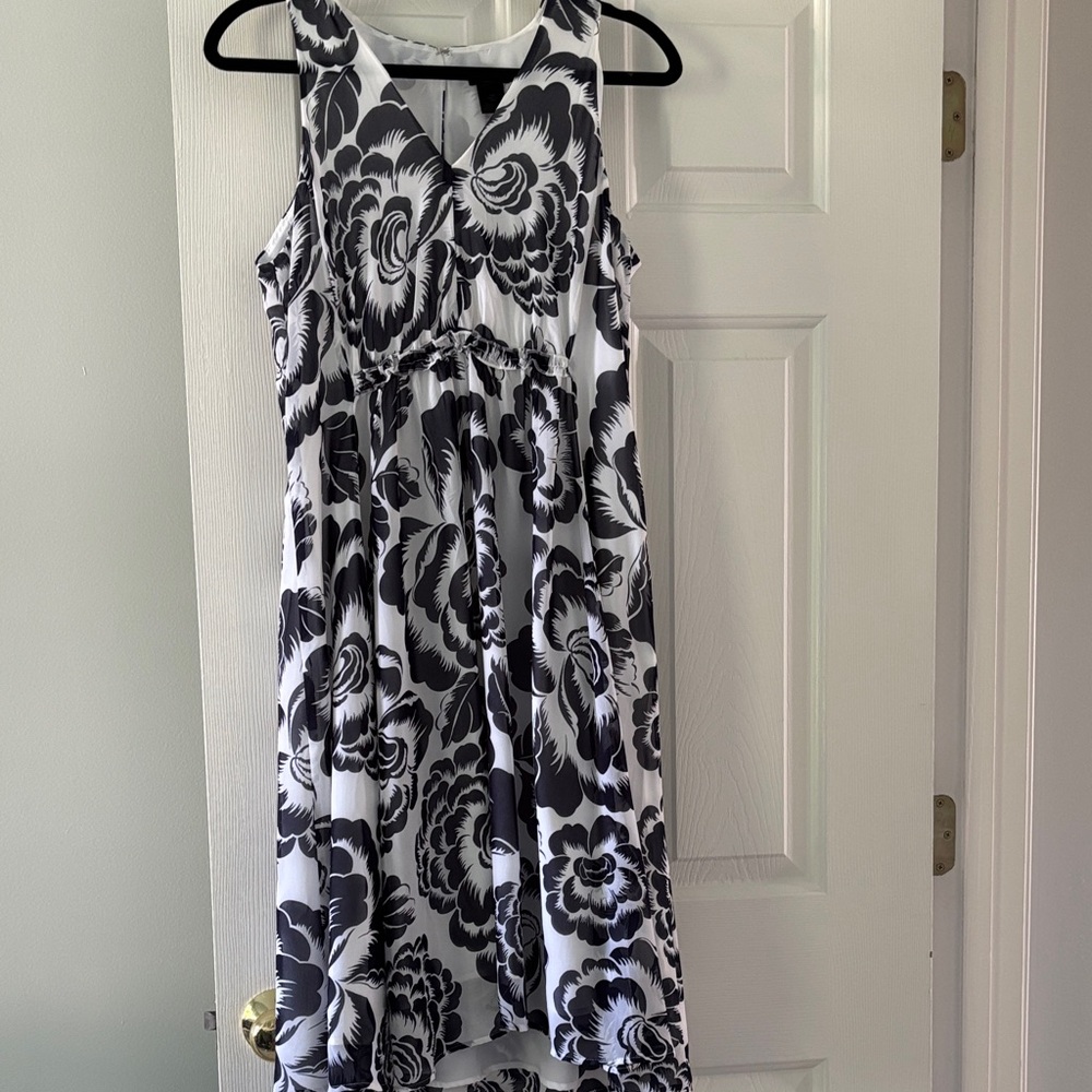 Ann Taylor navy and White Floral High Low Dress